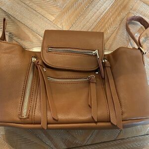 Brown leather stroller organizer